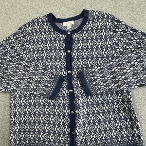 VTG Y2K‎ Christopher & Banks Nordic Snowflake Cardigan Sweater Womens XL Cotton